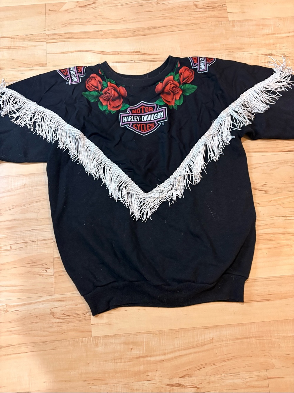 Harley-Davidson Black Sweatshirt with Red Rose and Green Leaves